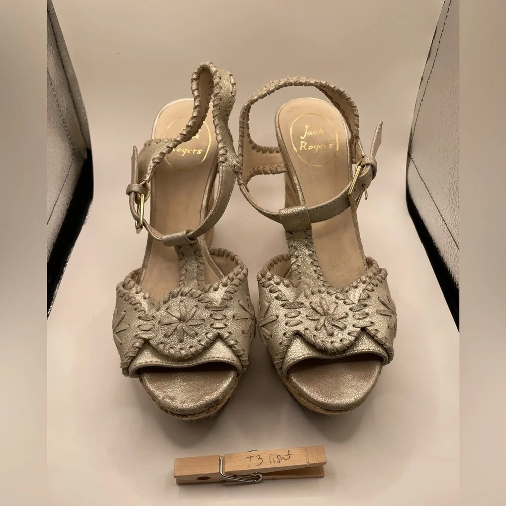 Jack Rogers cork Elegant Silver Wedge Sandals size 7.5